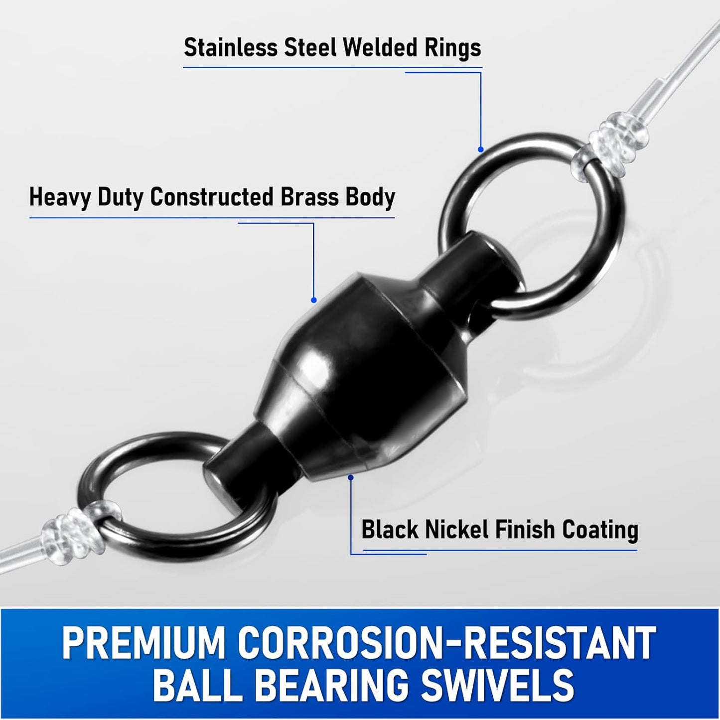 30-Pack Fishing Swivels Ball Bearing Tackle, High Strength Stainless Steel Solid Welded Rings Barrel Swivel Hook Line Connector with Black Nickel Coating Saltwater Freshwater  #0-33LB