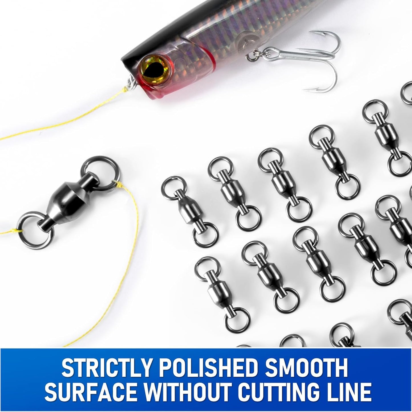 30-Pack Fishing Swivels Ball Bearing Tackle, High Strength Stainless Steel Solid Welded Rings Barrel Swivel Hook Line Connector with Black Nickel Coating Saltwater Freshwater  #0-33LB