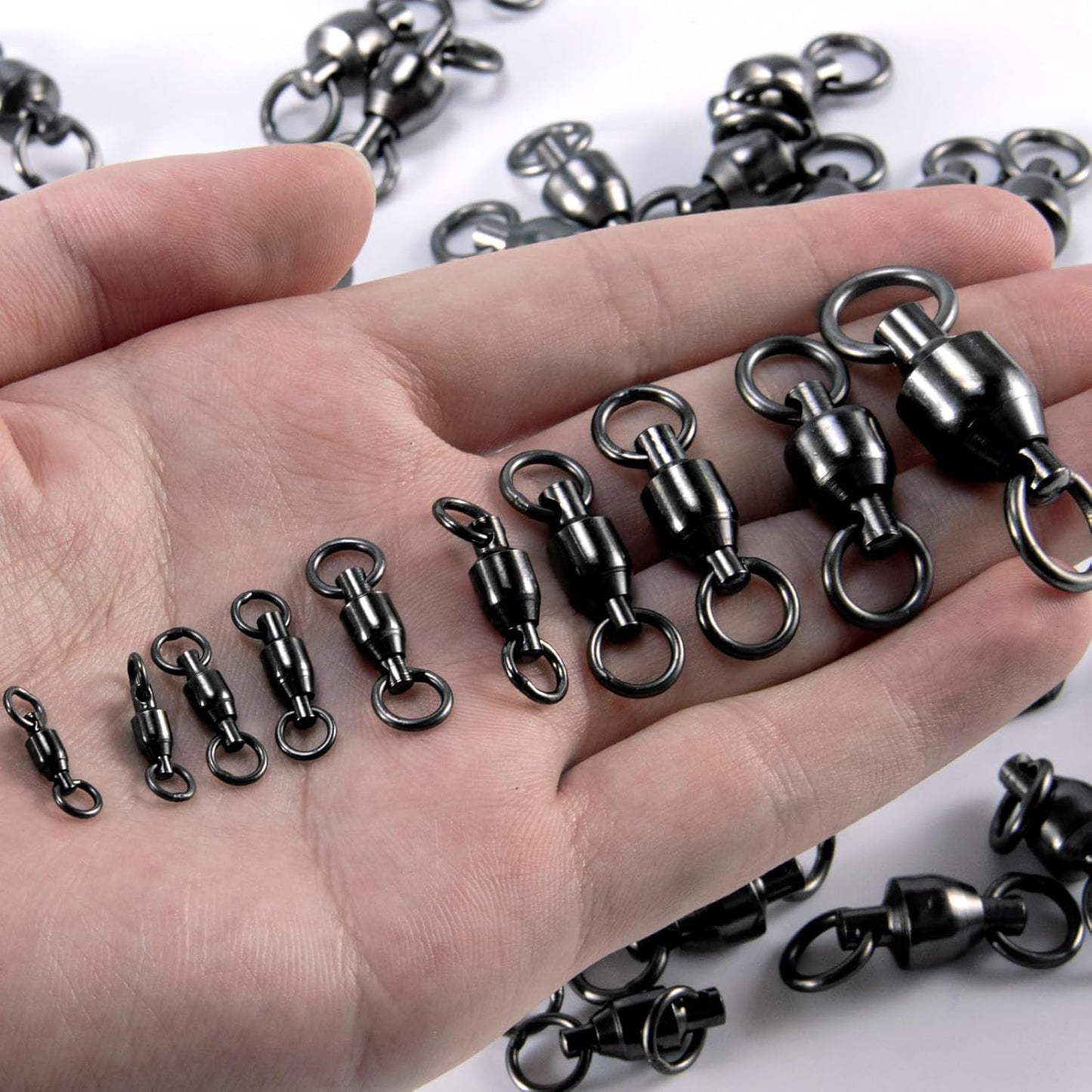 30-Pack Fishing Swivels Ball Bearing Tackle, High Strength Stainless Steel Solid Welded Rings Barrel Swivel Hook Line Connector with Black Nickel Coating Saltwater Freshwater  #0-33LB