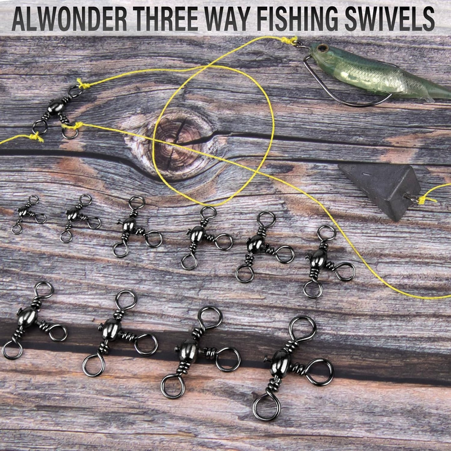 50-Pack 3 Way Swivels Fishing Tackle High Strength Stainless Steel Barrel 35-175LB Three Swivel for Saltwater Freshwater Catfish Rigs Surf  #2-101LB