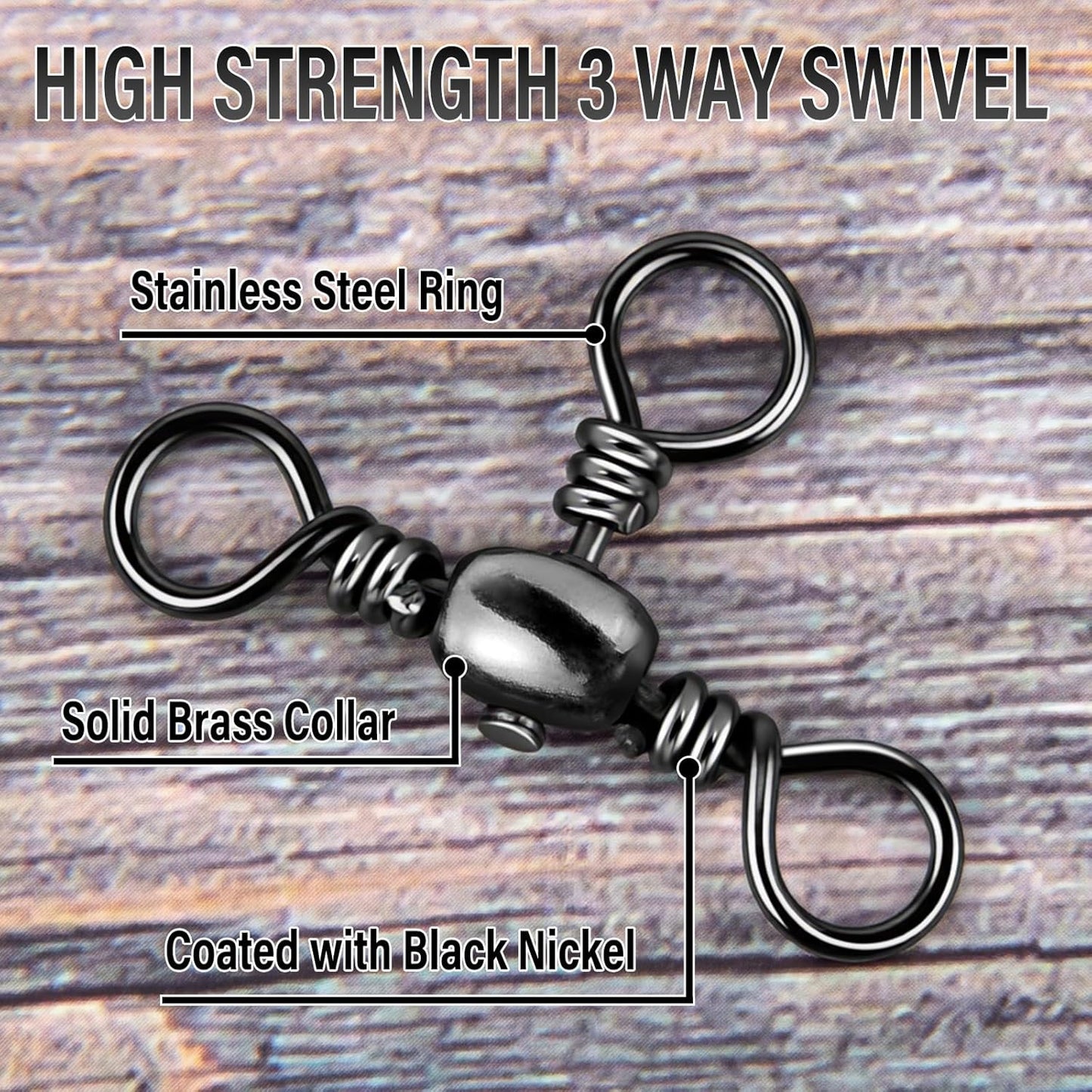 50-Pack 3 Way Swivels Fishing Tackle High Strength Stainless Steel Barrel 35-175LB Three Swivel for Saltwater Freshwater Catfish Rigs Surf  #2-101LB