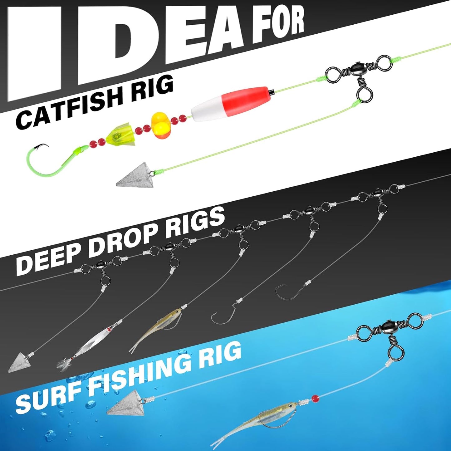 50-Pack 3 Way Swivels Fishing Tackle High Strength Stainless Steel Barrel 35-175LB Three Swivel for Saltwater Freshwater Catfish Rigs Surf  #2-101LB