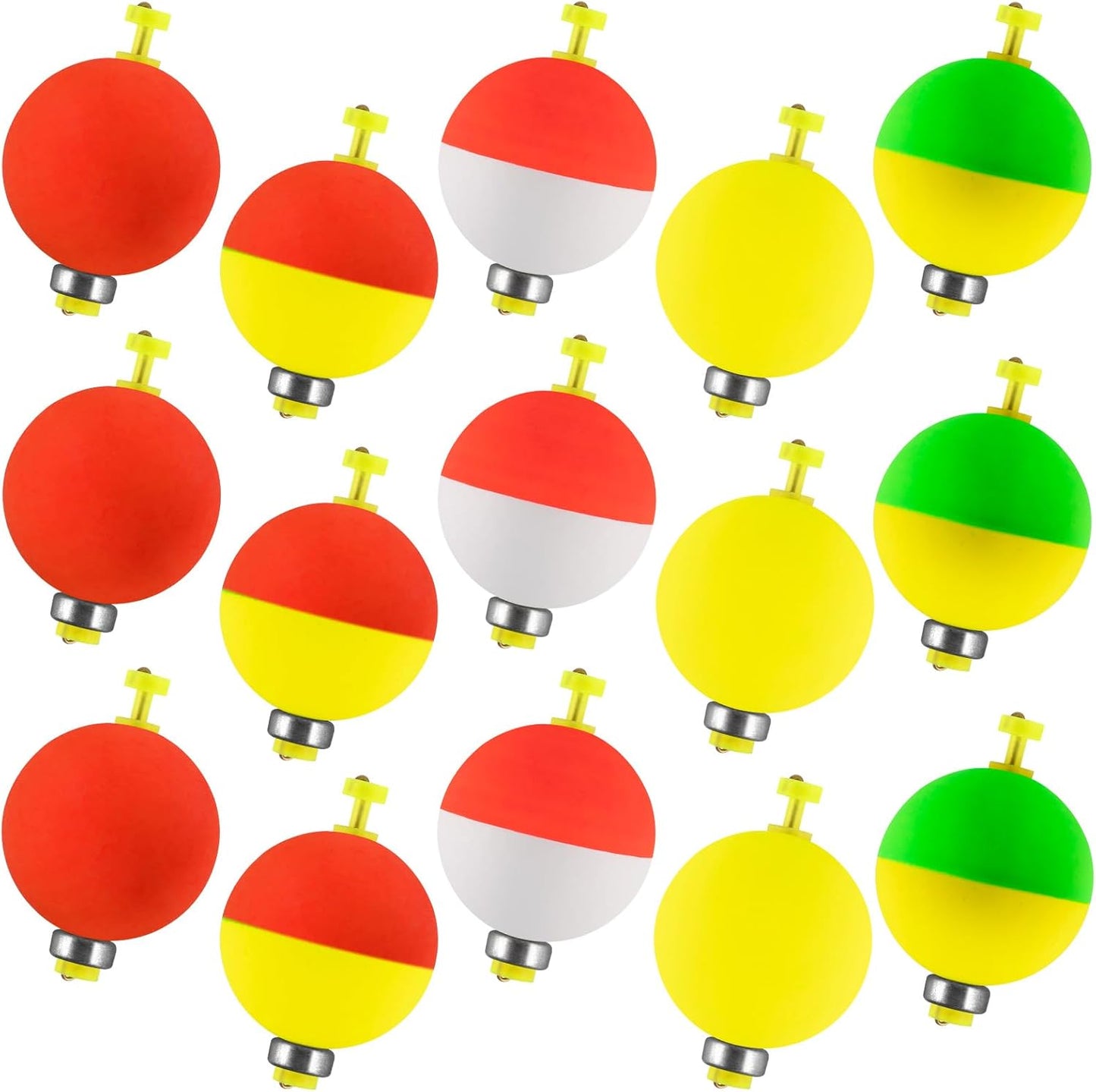 15-Pack Fishing Bobbers Floats, Weighted for Ball EVA Foam Snap-on Floats Corks Floaters Buoys Crappie Bass Panfish Bluegills Trout  #S-0.93in-1/8oz