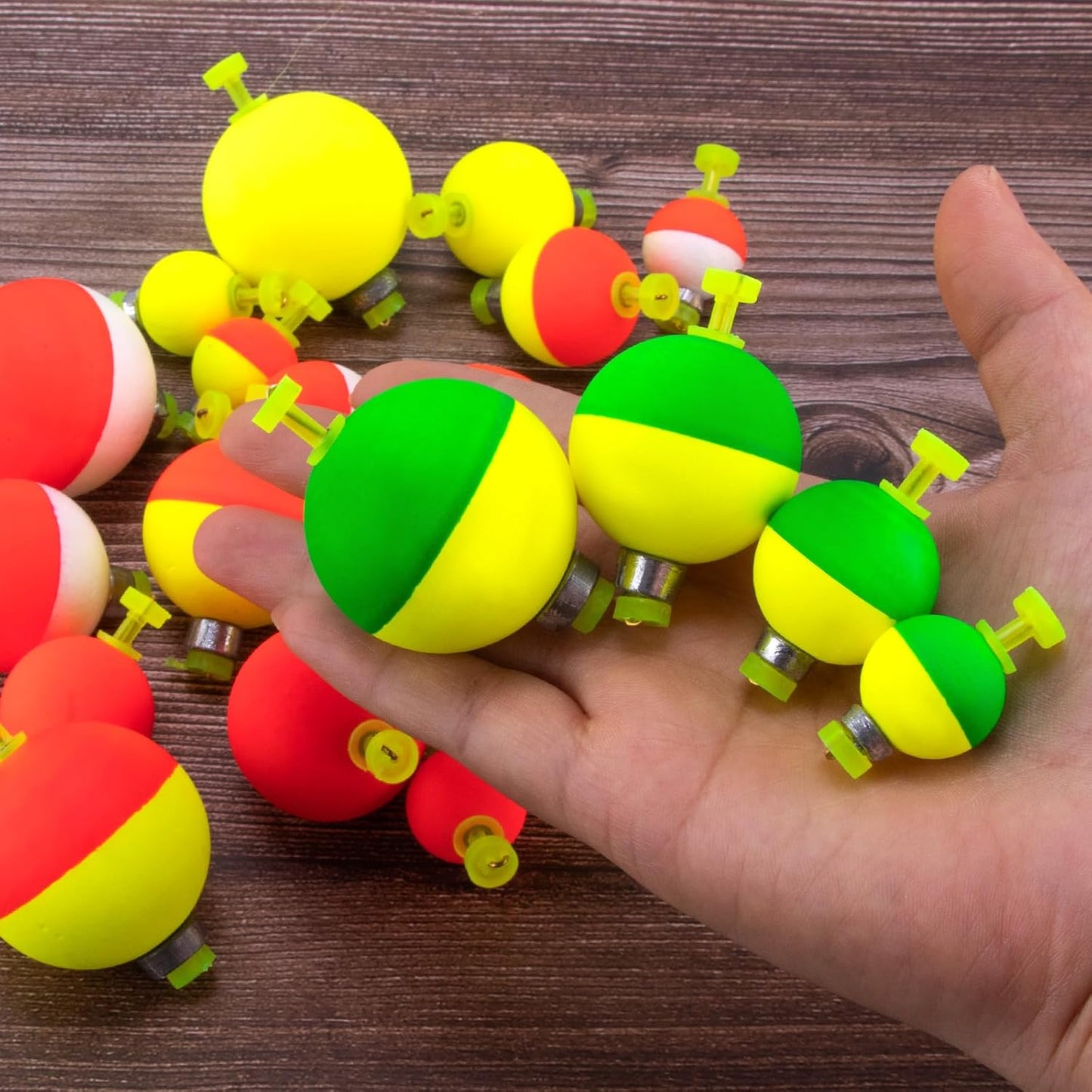 15-Pack Fishing Bobbers Floats, Weighted for Ball EVA Foam Snap-on Floats Corks Floaters Buoys Crappie Bass Panfish Bluegills Trout  #S-0.93in-1/8oz