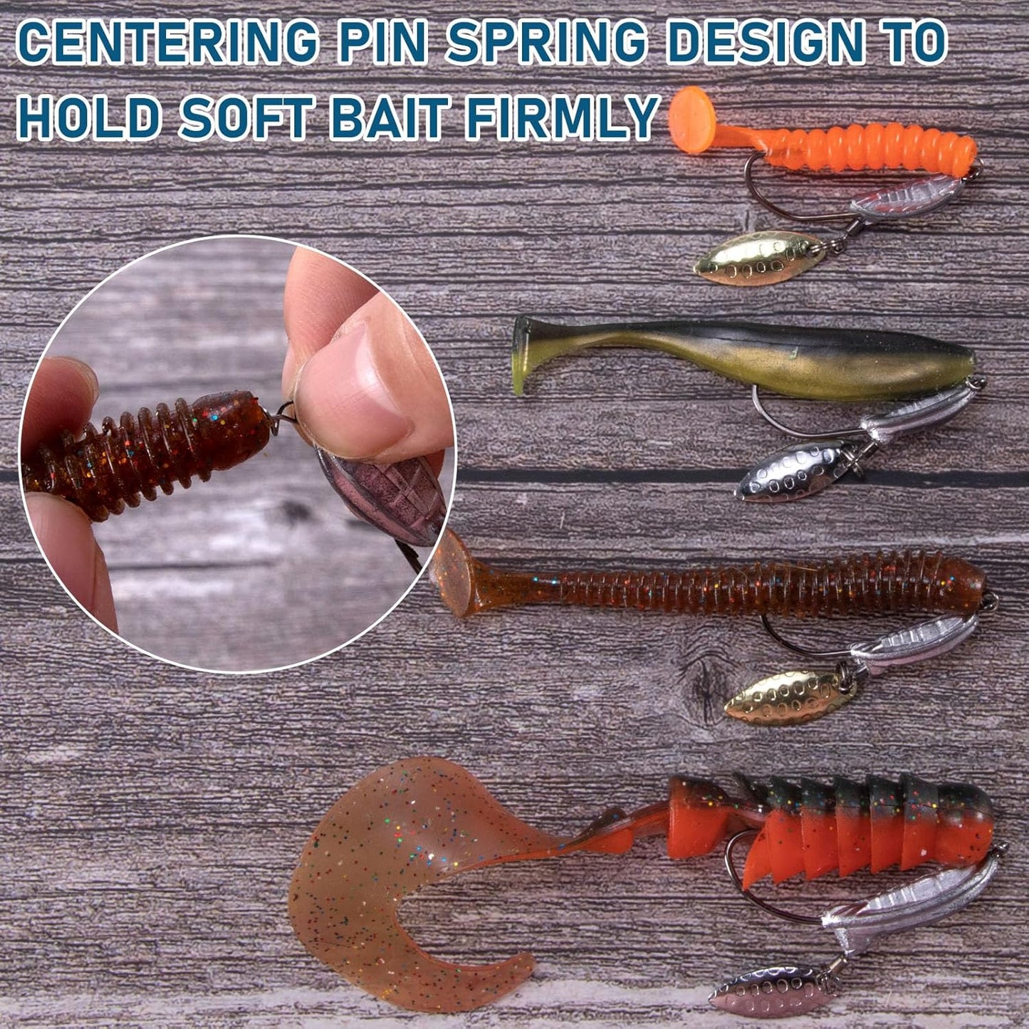 5-Pack Weighted Swimbait Hooks with Underspin, Pin Spring Fishing Hook Willow Spinner Blades Silver Gold, 1/7-3/8oz Bass Swivels Spinnerbait Weedless for Soft Lures 1/7oz