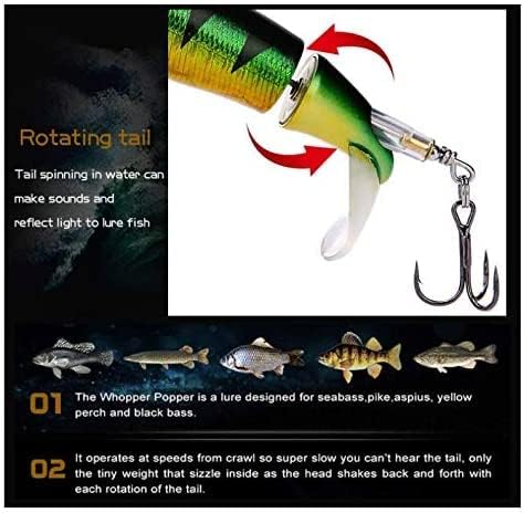 Topwater Fishing Lures Set Whopper Plopper Bass Lures with Floating Rotating Tail Fish Bait Lures Hard Bait Hook/Fish Tackle Bait for Freshwater and Saltwater