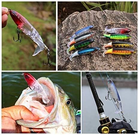 Topwater Fishing Lures Set Whopper Plopper Bass Lures with Floating Rotating Tail Fish Bait Lures Hard Bait Hook/Fish Tackle Bait for Freshwater and Saltwater