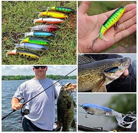 Topwater Fishing Lures Set Whopper Plopper Bass Lures with Floating Rotating Tail Fish Bait Lures Hard Bait Hook/Fish Tackle Bait for Freshwater and Saltwater