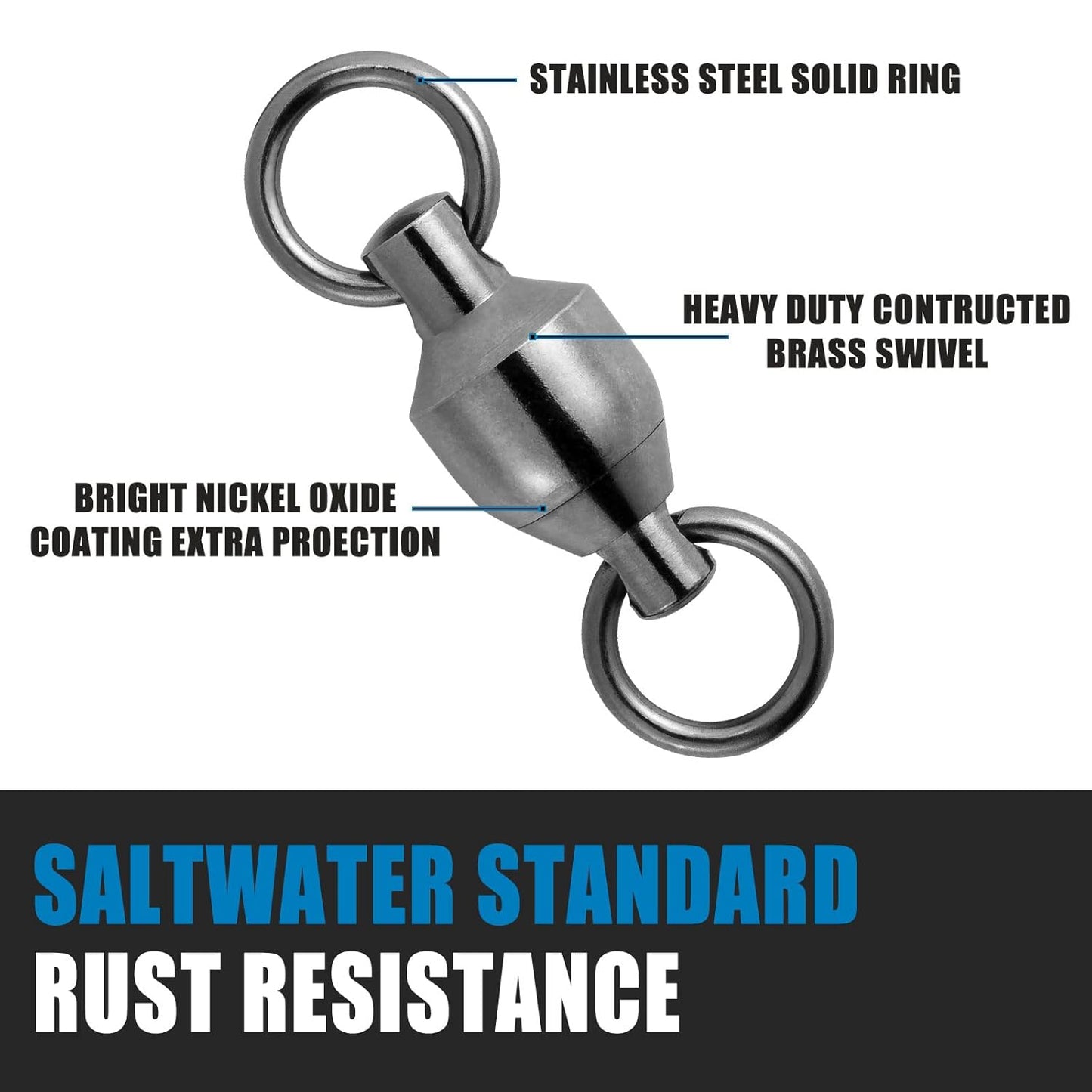 20 Pack Ball Bearing Fishing Swivels, Swivels Tackle Saltwater, Freshwater Stainless Heavy Duty Lure Leader Line Connector #0 - #0-33LB(0.58")