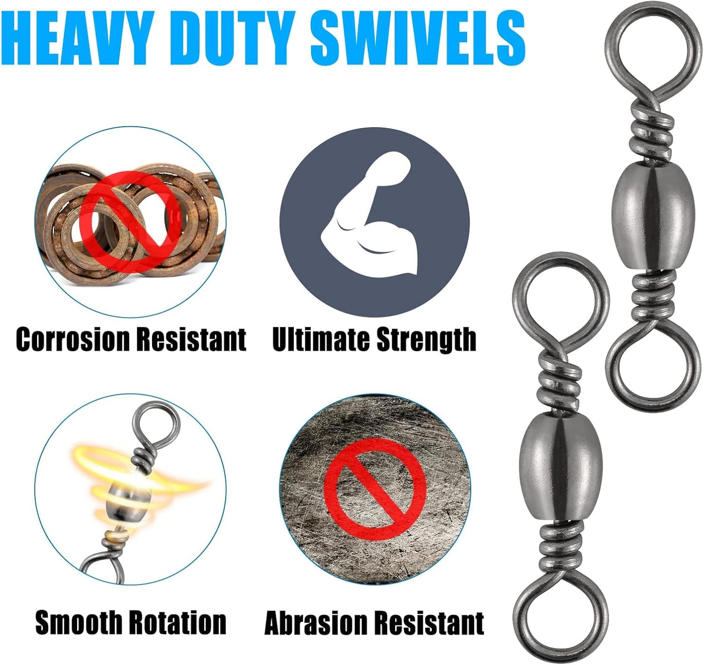 Barrel Swivels Fishing Tackles, for Salwater & Freshwater, Available from #16-#6/0, Leader Line Lure Connector - #16-18LB