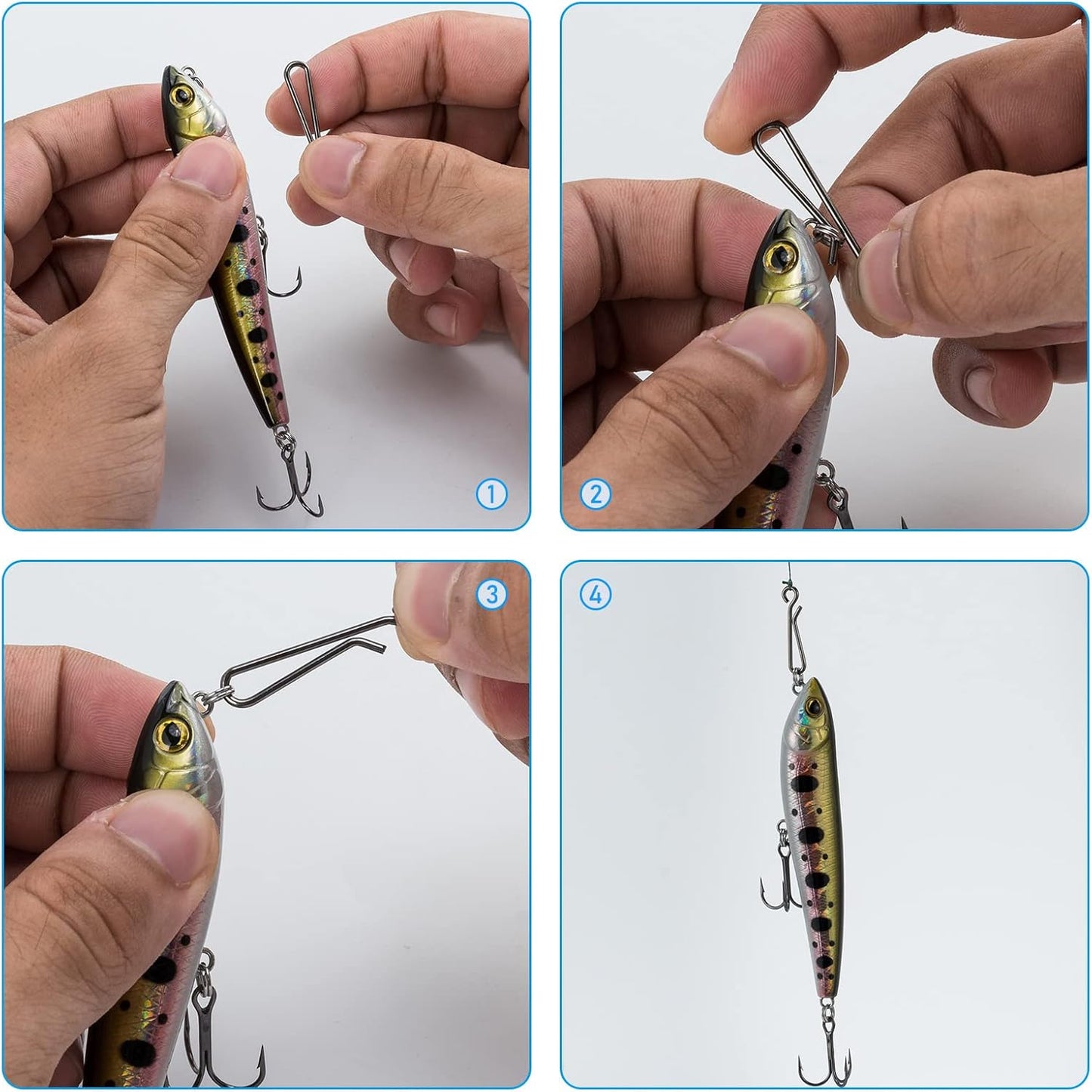 50 Pack Fishing Clips Quick Change Speed Crankbait Snaps Stainless Steel Line Lure Hook Connector Freshwater - #1-22LB-0.55"