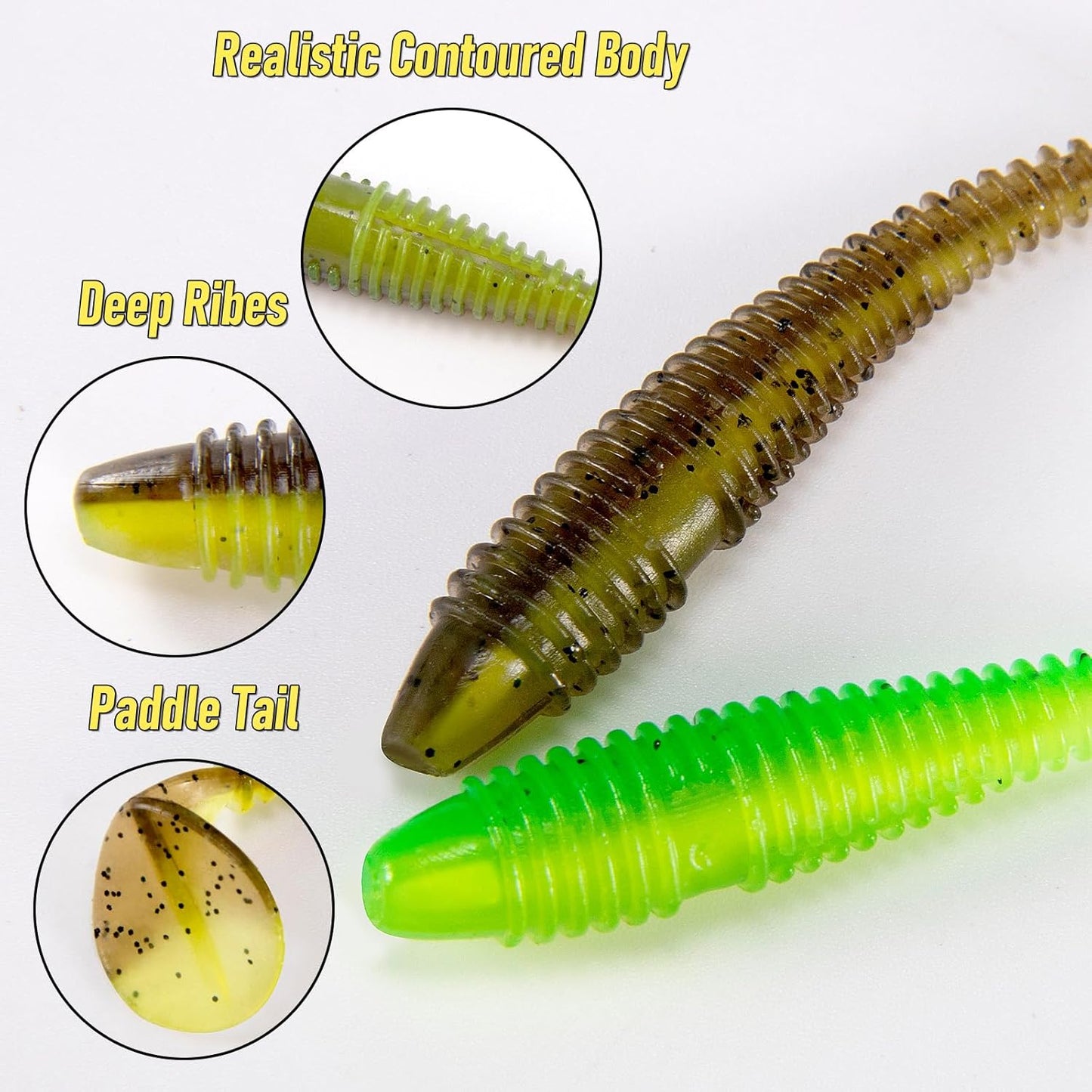 20 Pack Paddle Tail Swimbait Soft Fishing Lure Bass Freshwater Plastic Shad Bait Drop Shot Bluegill Panfish Crappie 1.4''/2''/3'' Pearl White 3''