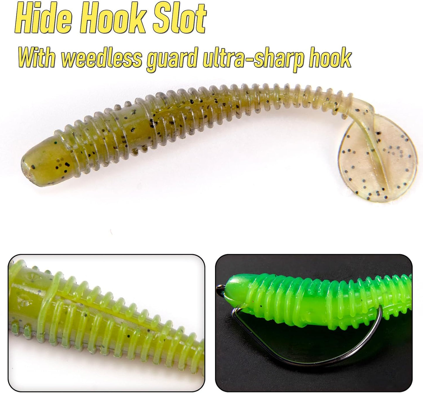 20 Pack Paddle Tail Swimbait Soft Fishing Lure Bass Freshwater Plastic Shad Bait Drop Shot Bluegill Panfish Crappie 1.4''/2''/3'' Pearl White 3''