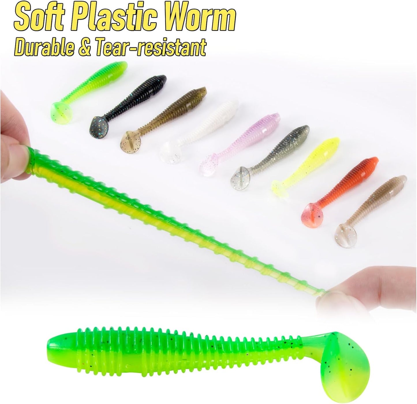 20 Pack Paddle Tail Swimbait Soft Fishing Lure Bass Freshwater Plastic Shad Bait Drop Shot Bluegill Panfish Crappie 1.4''/2''/3'' Pearl White 3''
