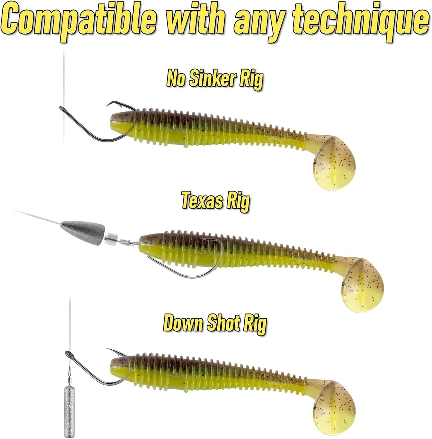 20 Pack Paddle Tail Swimbait Soft Fishing Lure Bass Freshwater Plastic Shad Bait Drop Shot Bluegill Panfish Crappie 1.4''/2''/3'' Pearl White 3''