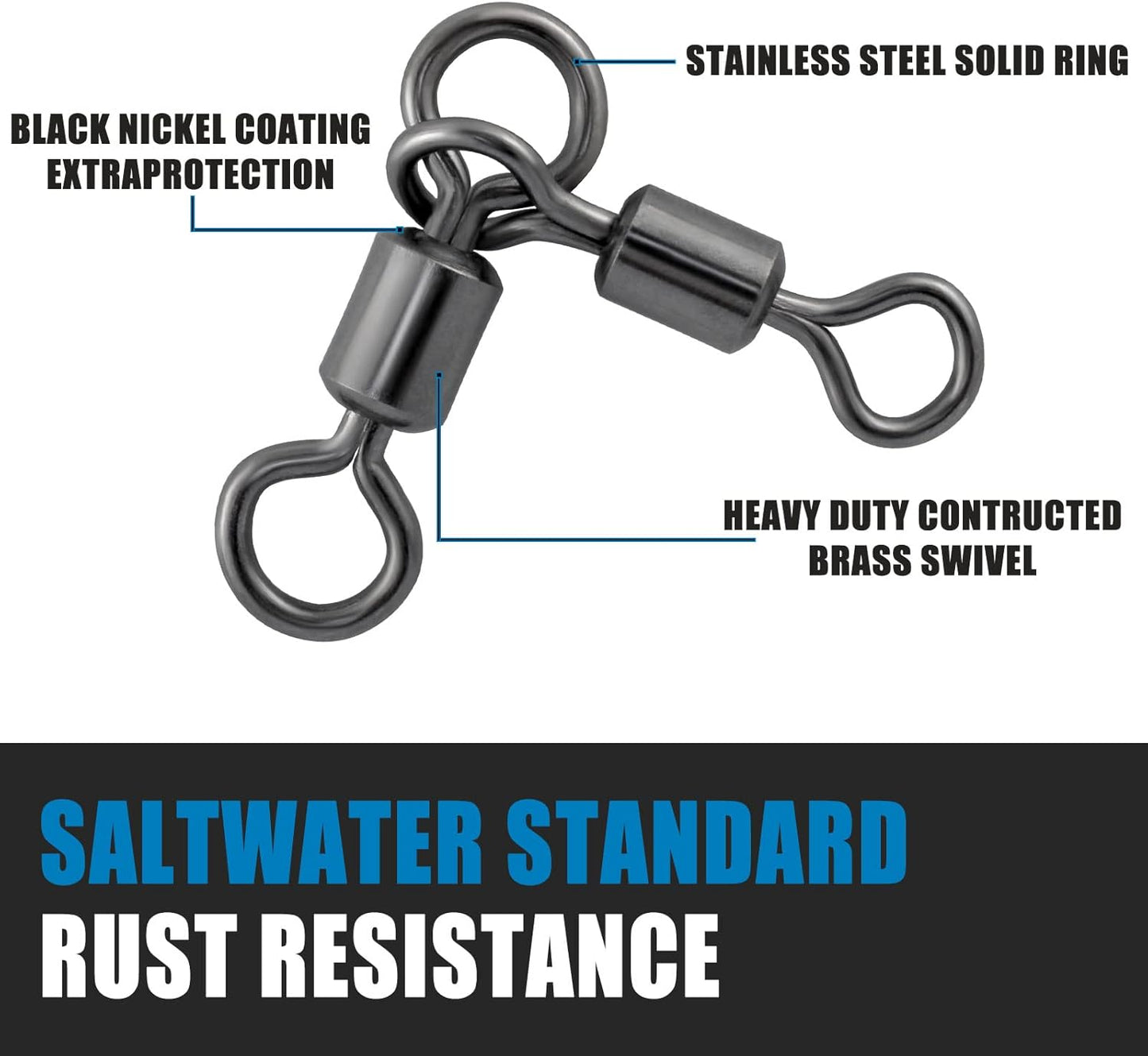 30 Pack 3 Way Swivels Barrel Fishing Tackle Hook Line Connector Three Rig Trolling Catfish Saltwater Freshwater - #4/0*3/0-209LB-30