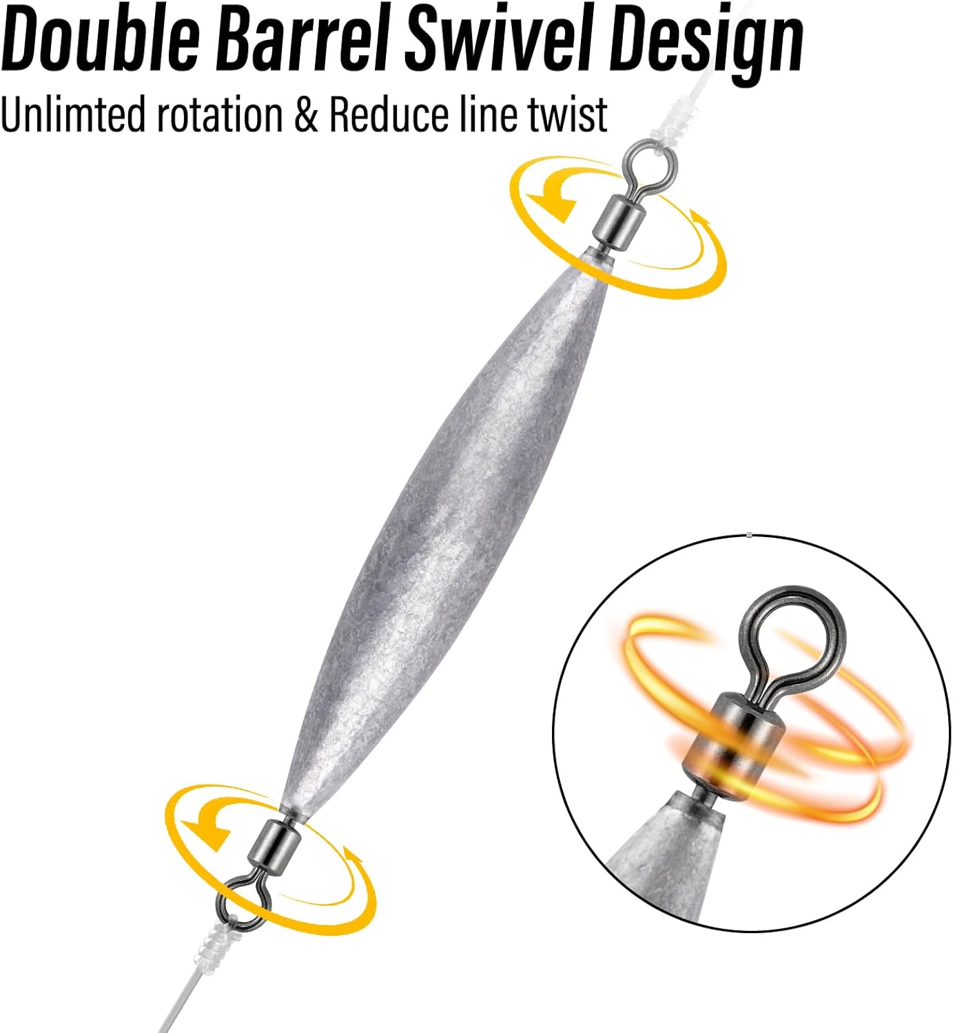 20 Pack Inline Trolling Weights with Double Barrel Swivels (1/16oz-3/4oz), Lead Egg Sinkers for Salmon Trout Walleye Freshwater Saltwater Fishing - 1/2oz-20
