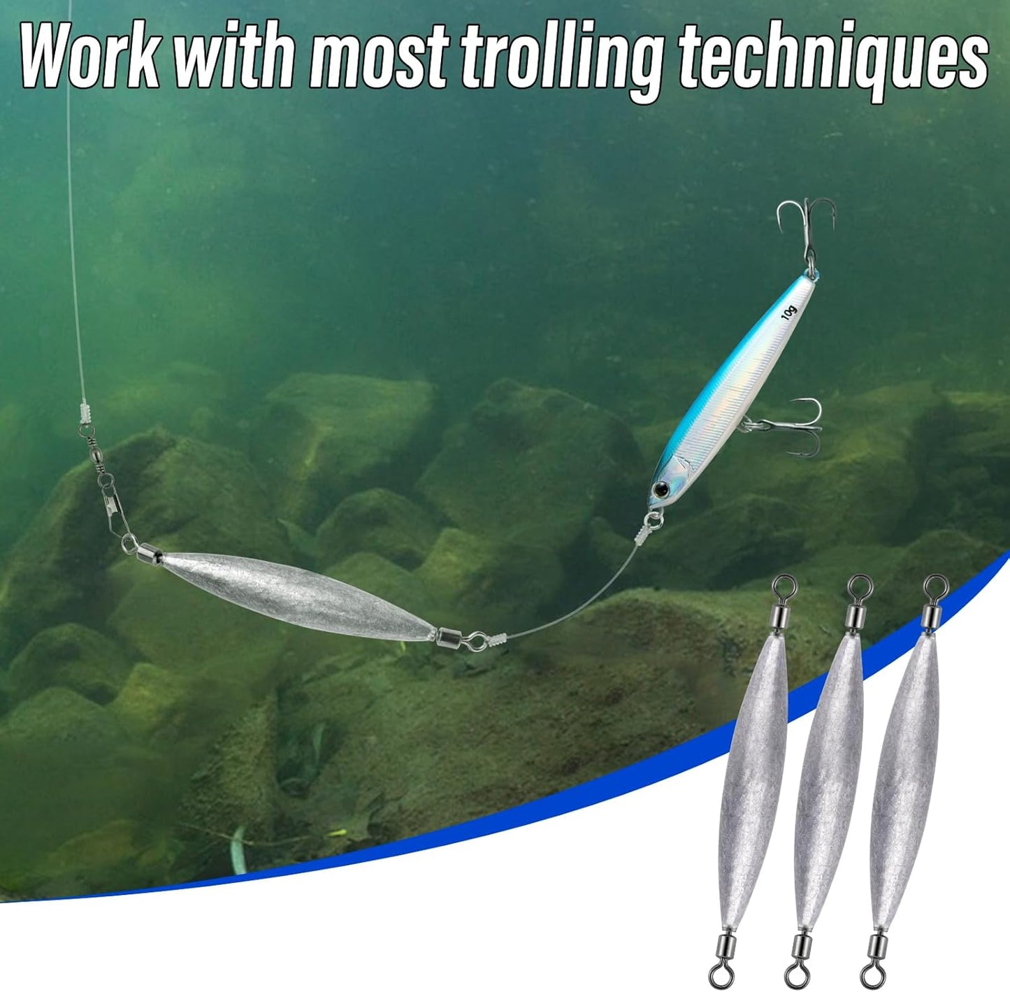 20 Pack Inline Trolling Weights with Double Barrel Swivels (1/16oz-3/4oz), Lead Egg Sinkers for Salmon Trout Walleye Freshwater Saltwater Fishing - 1/2oz-20