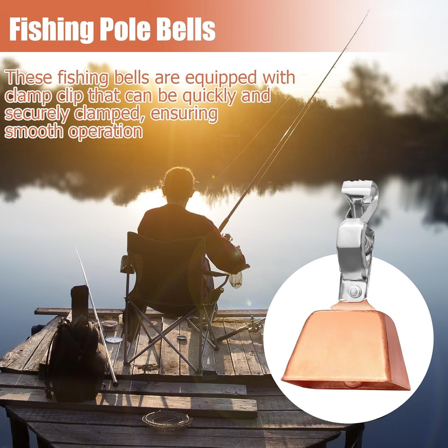 Biaungdo 20 Pcs Fishing Bells for Rods, Fishing Pole Catfish Bells with Clamp Clip on Poles, Metal Catfishing Equipment Rings Ice Accessories for Angling Rod Tips