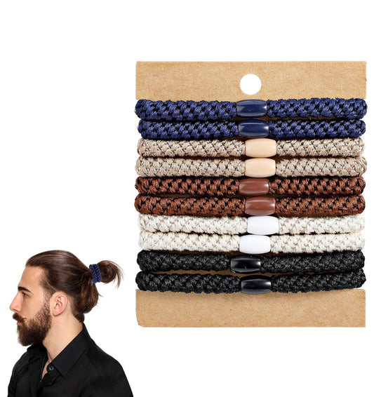 Mens Hair Ties, 10 Pack Hair Ties for Men Guys with Smooth Beads (Multicolor)
