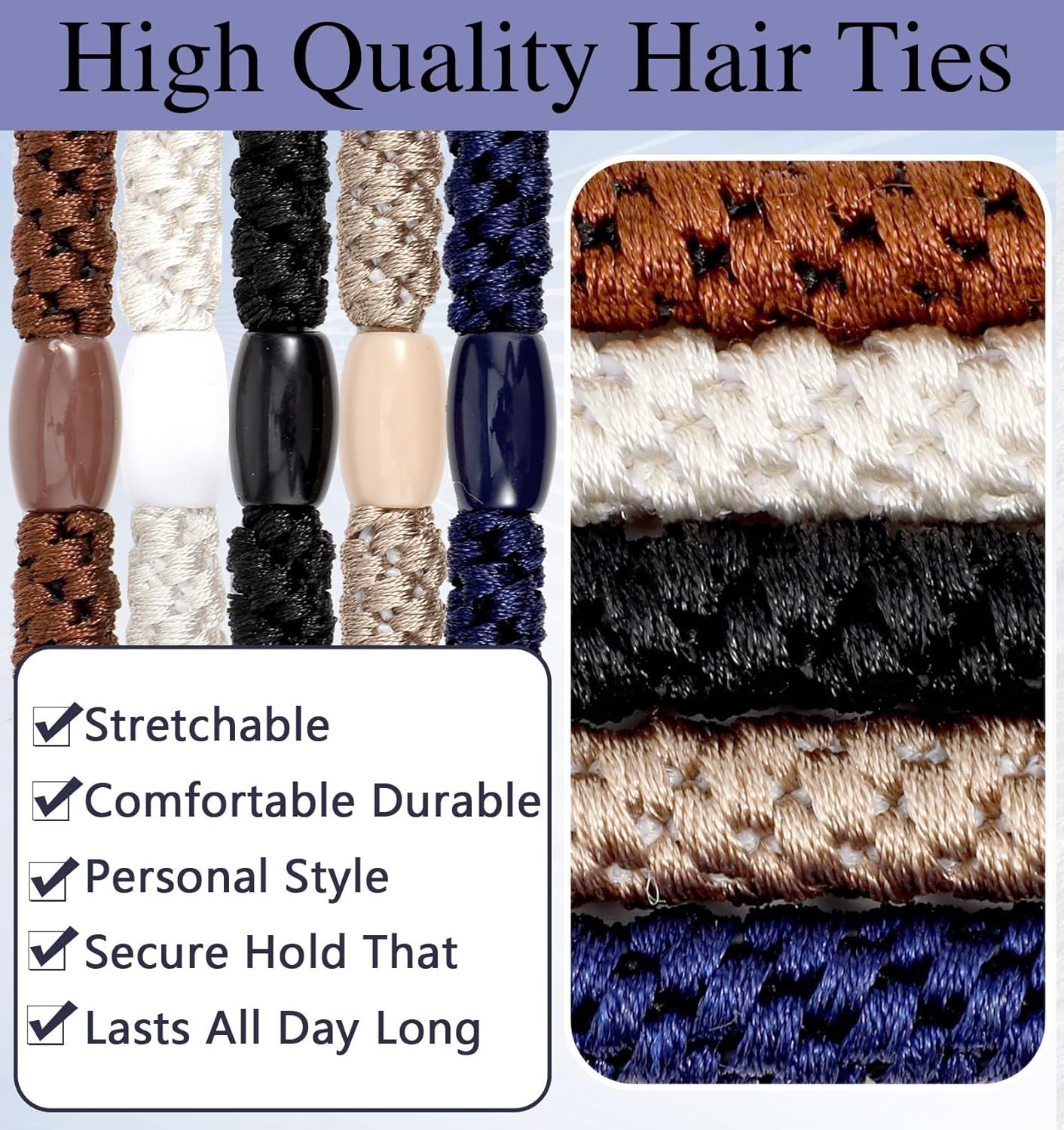 Mens Hair Ties, 10 Pack Hair Ties for Men Guys with Smooth Beads (Multicolor)