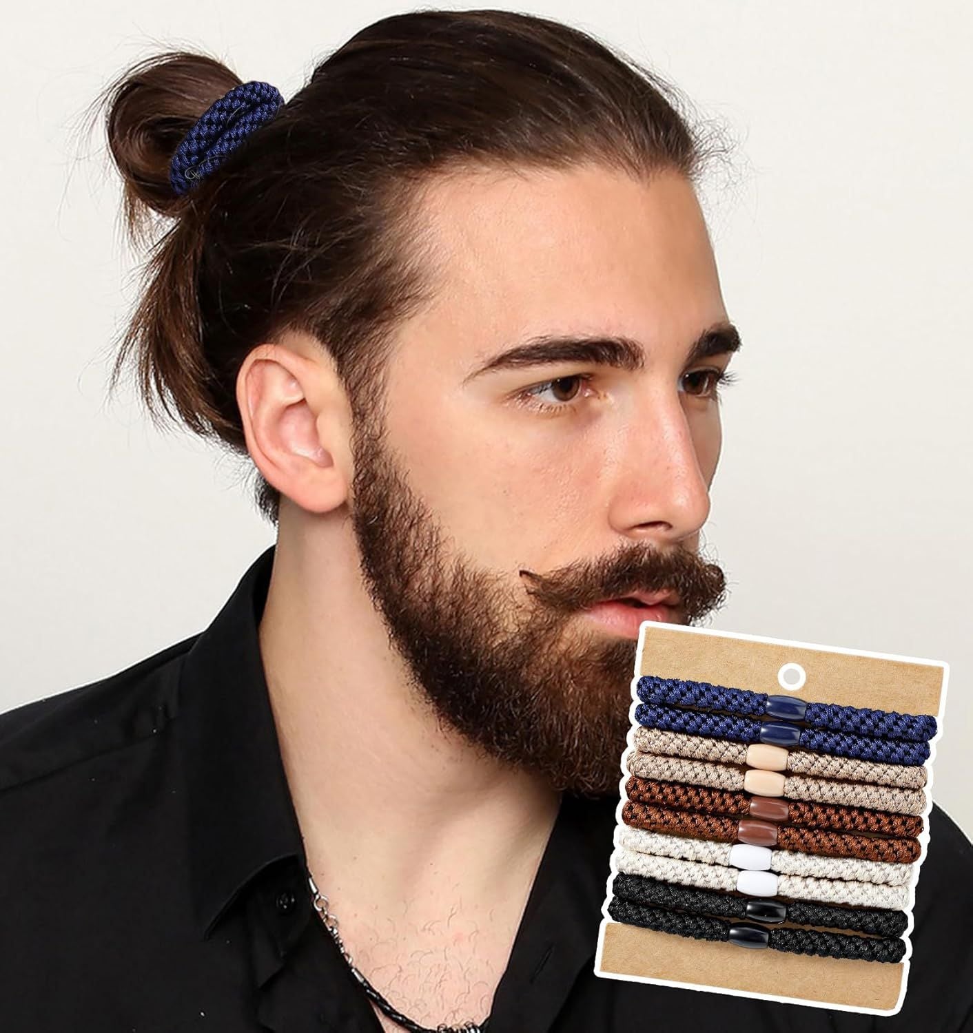 Mens Hair Ties, 10 Pack Hair Ties for Men Guys with Smooth Beads (Multicolor)