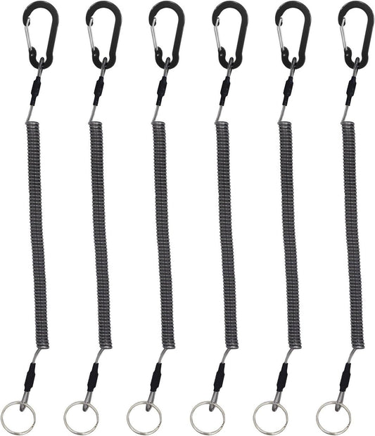 Stretchy Coiled Lanyards for Keys Kayak Fishing Equipment Pliers Tools, Black Blue Green Red Yellow Silver, 4/6pcs