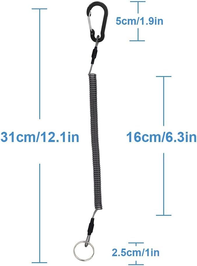Stretchy Coiled Lanyards for Keys Kayak Fishing Equipment Pliers Tools, Black Blue Green Red Yellow Silver, 4/6pcs