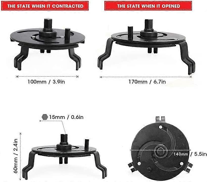Car Accessory 100-170mm Adjustable 3 Jaw Fuel Tank Lid Wrench Tank Cover Oil Pump Cap Removal Wrench Tool