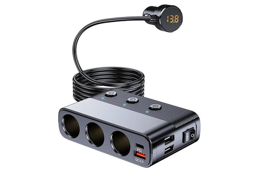 7 in 1 Cigarette Lighter Splitter QC3.0 PD 30W Charging 3 Socket Car Charger Adapter