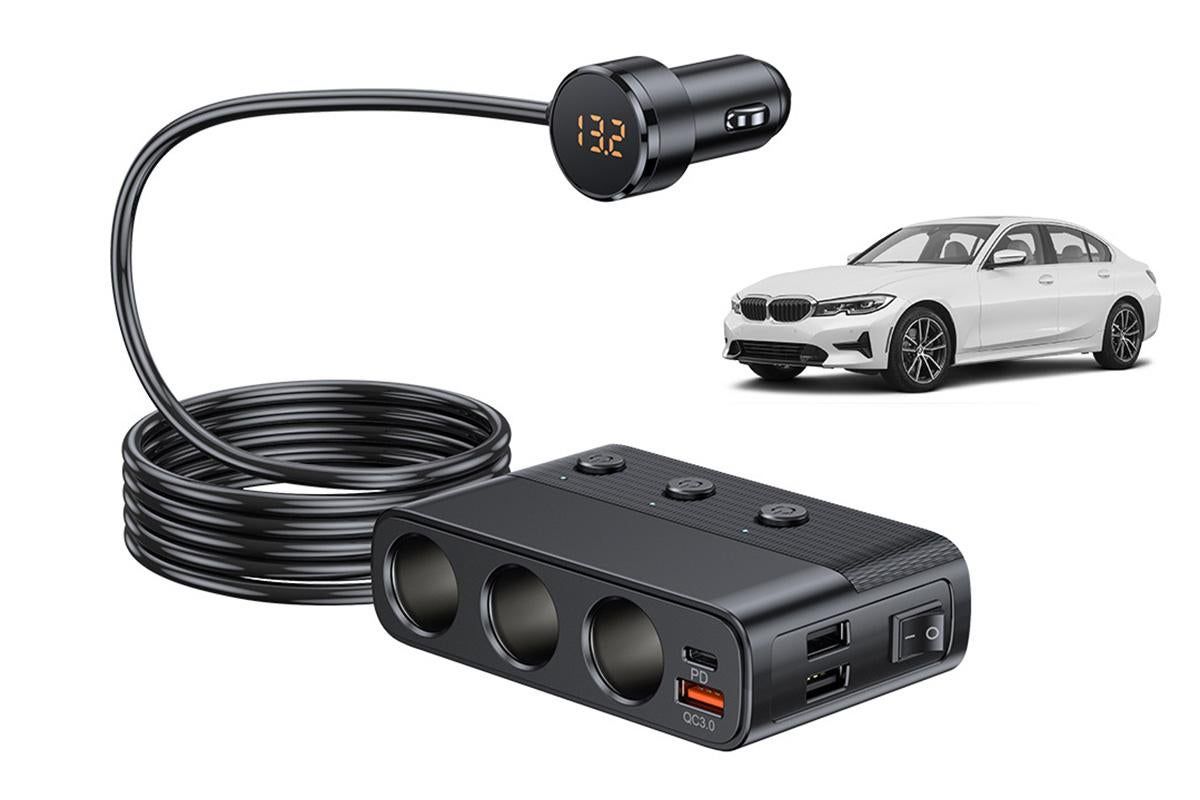 7 in 1 Cigarette Lighter Splitter QC3.0 PD 30W Charging 3 Socket Car Charger Adapter