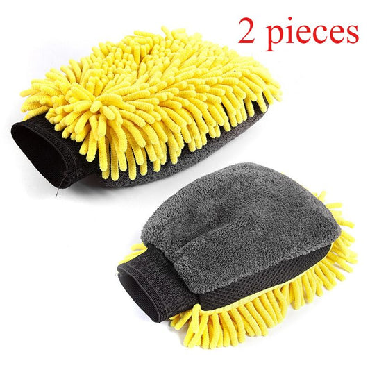 Car Chenille Washing Gloves, Thickened Waterproof Car Wipes, Easy-Lathering and Stain-Removing, Car Cleaning Gloves, Coral Fleece Car Wipes, Thickened Absorbent Car Cleaning Tools - Yellow