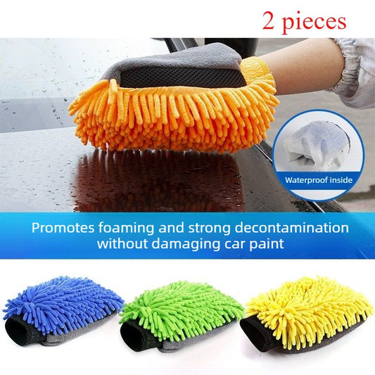 Car Chenille Washing Gloves, Thickened Waterproof Car Wipes, Easy-Lathering and Stain-Removing, Car Cleaning Gloves, Coral Fleece Car Wipes, Thickened Absorbent Car Cleaning Tools - Yellow