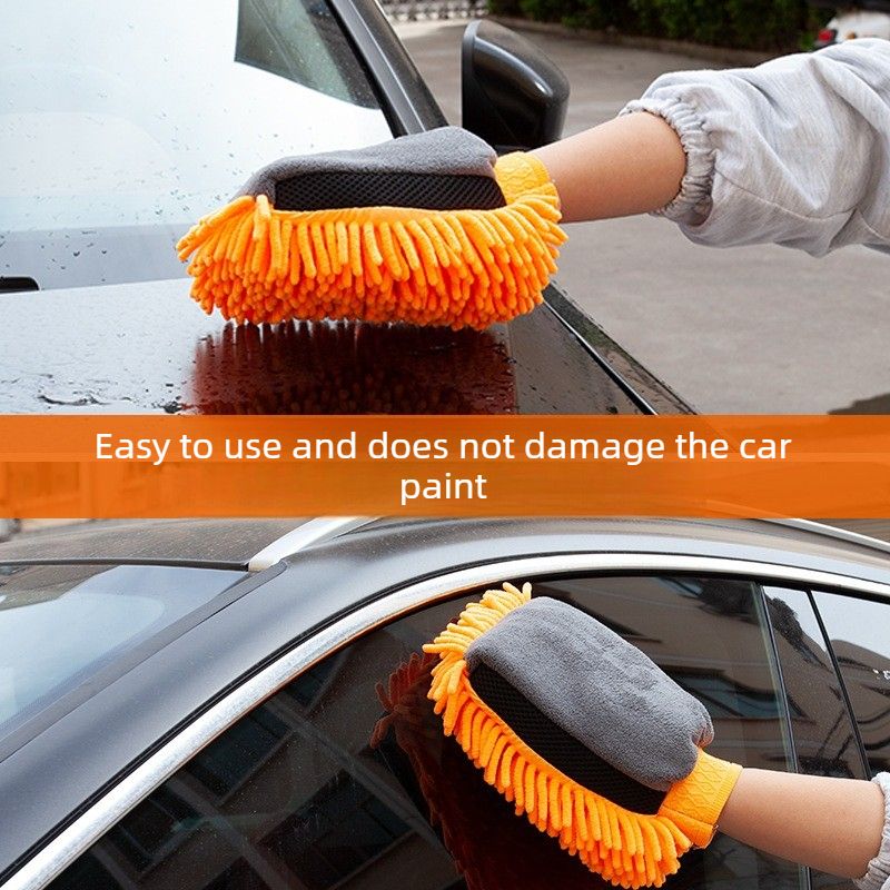 Car Chenille Washing Gloves, Thickened Waterproof Car Wipes, Easy-Lathering and Stain-Removing, Car Cleaning Gloves, Coral Fleece Car Wipes, Thickened Absorbent Car Cleaning Tools - Yellow