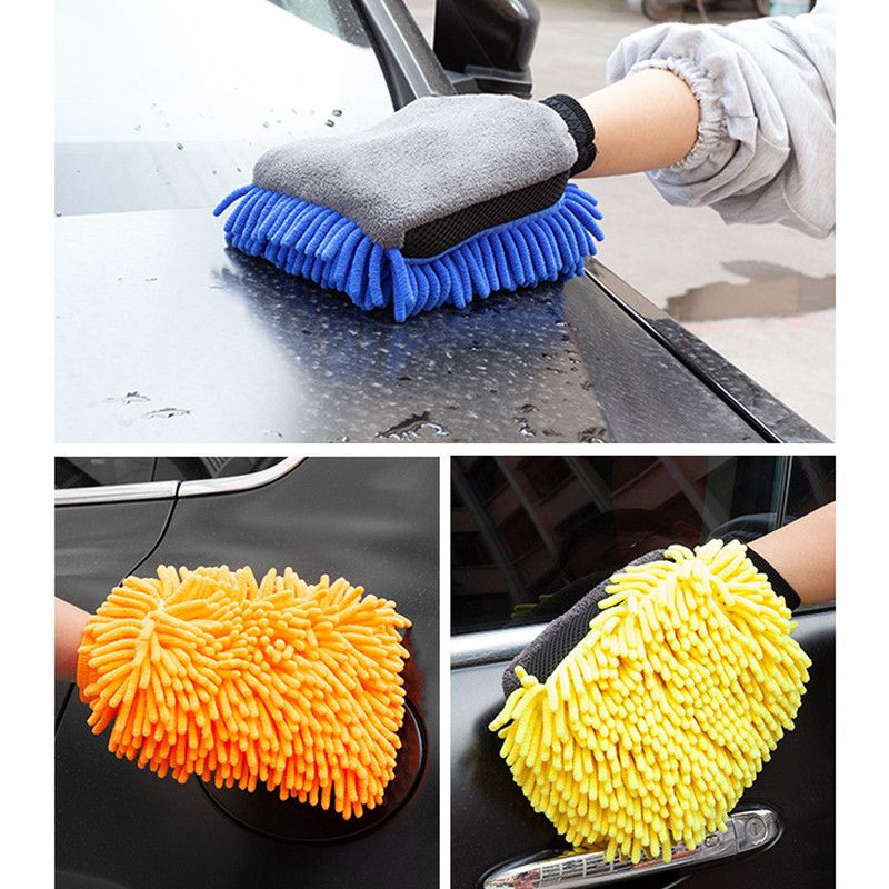 Car Chenille Washing Gloves, Thickened Waterproof Car Wipes, Easy-Lathering and Stain-Removing, Car Cleaning Gloves, Coral Fleece Car Wipes, Thickened Absorbent Car Cleaning Tools - Yellow