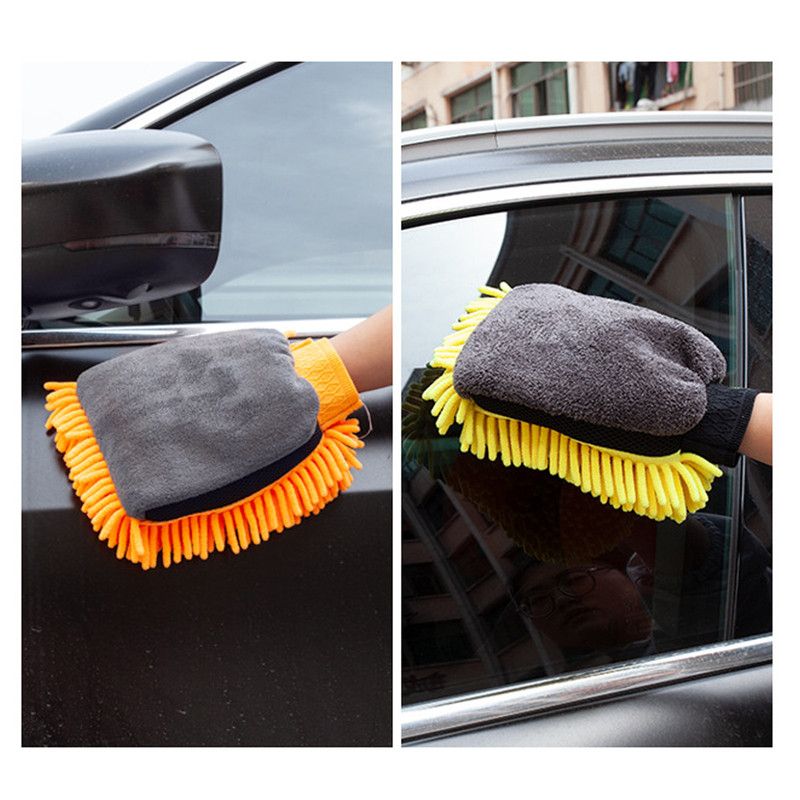 Car Chenille Washing Gloves, Thickened Waterproof Car Wipes, Easy-Lathering and Stain-Removing, Car Cleaning Gloves, Coral Fleece Car Wipes, Thickened Absorbent Car Cleaning Tools - Yellow