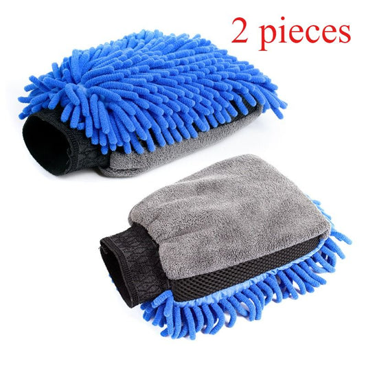 Car-Use Chenille Car Wash Gloves, Thickened Waterproof Car Wiping Cloth, Easy-Lathering and Stain-Removing, In-Car Cleaning Gloves, Coral Fleece Car Wiping Gloves, Thickened Absorbent Car Cleaning Tools - Blue