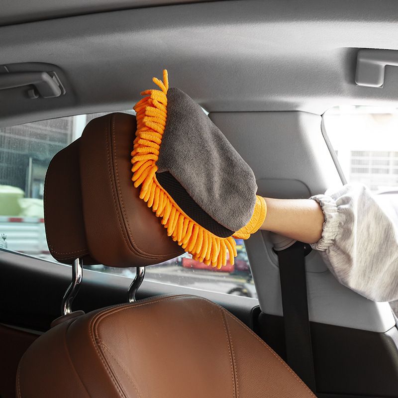 Car-Use Chenille Car Wash Gloves, Thickened Waterproof Car Wiping Cloth, Easy-Lathering and Stain-Removing, In-Car Cleaning Gloves, Coral Fleece Car Wiping Gloves, Thickened Absorbent Car Cleaning Tools - Blue