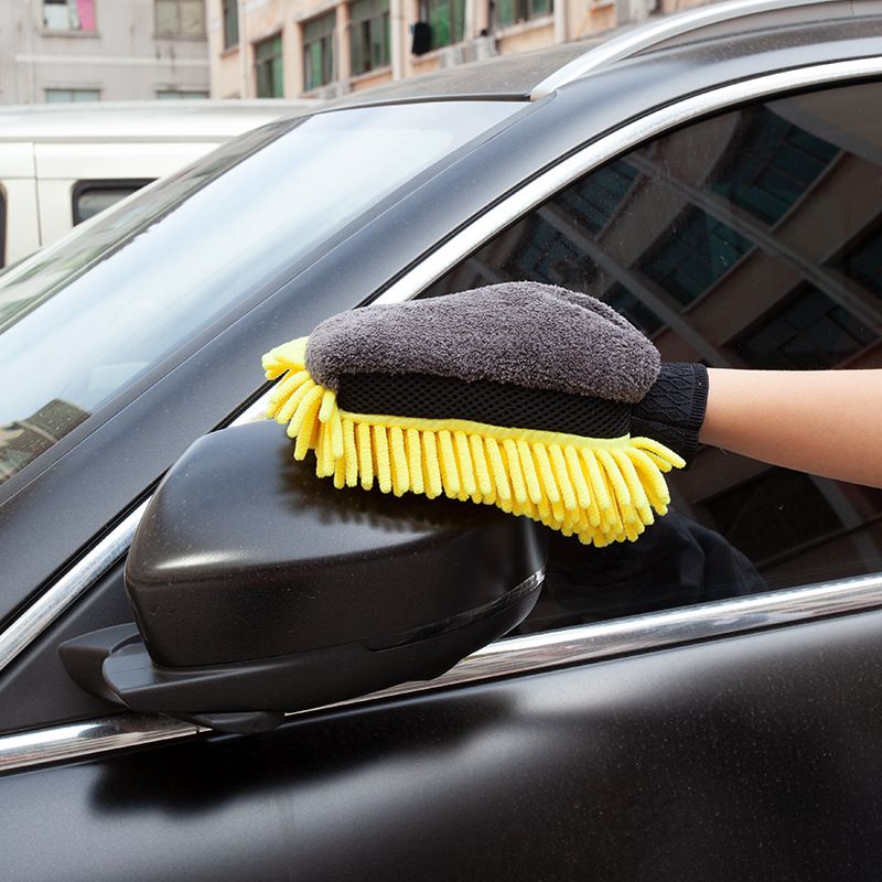 Car-Use Chenille Car Wash Gloves, Thickened Waterproof Car Wiping Cloth, Easy-Lathering and Stain-Removing, In-Car Cleaning Gloves, Coral Fleece Car Wiping Gloves, Thickened Absorbent Car Cleaning Tools - Blue