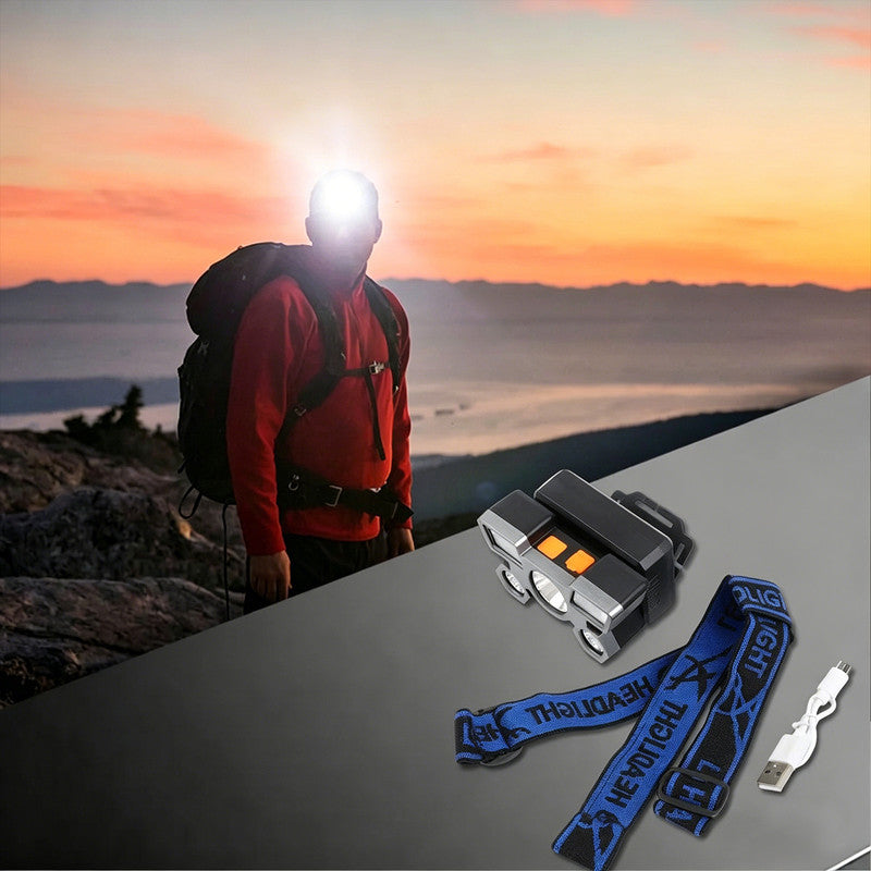 Outdoor Multi-Function LED Headlamp - 4-Level Dimmable Waterproof Headlamp - Head-Mounted Headlamp - Spotlight - Ideal for Night Fishing, Hiking, Camping, and Work - High-Power Flashlight - Gold