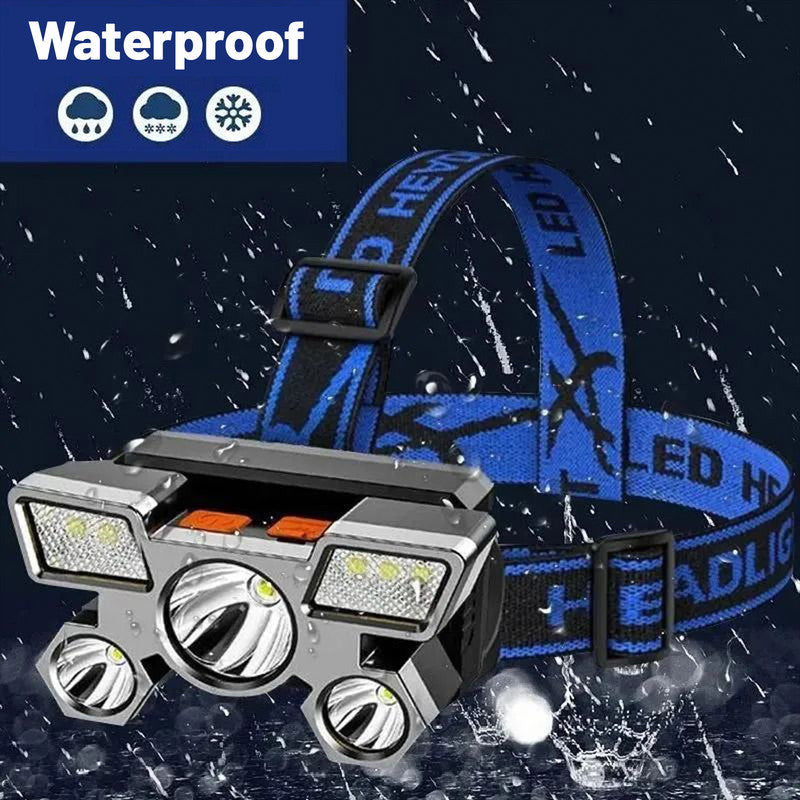 Outdoor Multi-Function LED Headlamp - 4-Level Dimmable Waterproof Headlamp - Head-Mounted Headlamp - Spotlight - Ideal for Night Fishing, Hiking, Camping, and Work - High-Power Flashlight - Silver
