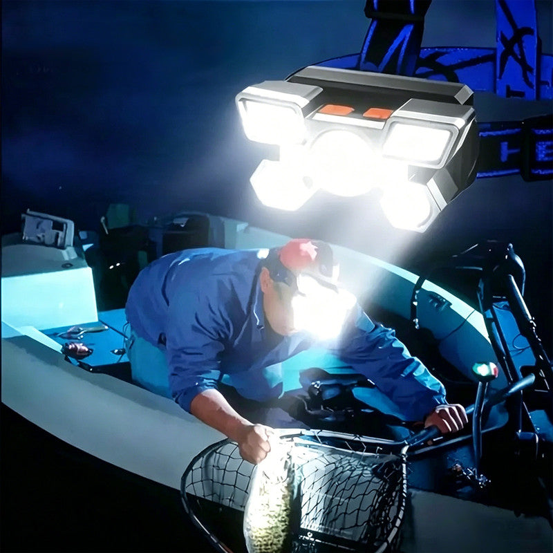 Outdoor Multi-Function LED Headlamp - 4-Level Dimmable Waterproof Headlamp - Head-Mounted Headlamp - Spotlight - Ideal for Night Fishing, Hiking, Camping, and Work - High-Power Flashlight - Silver