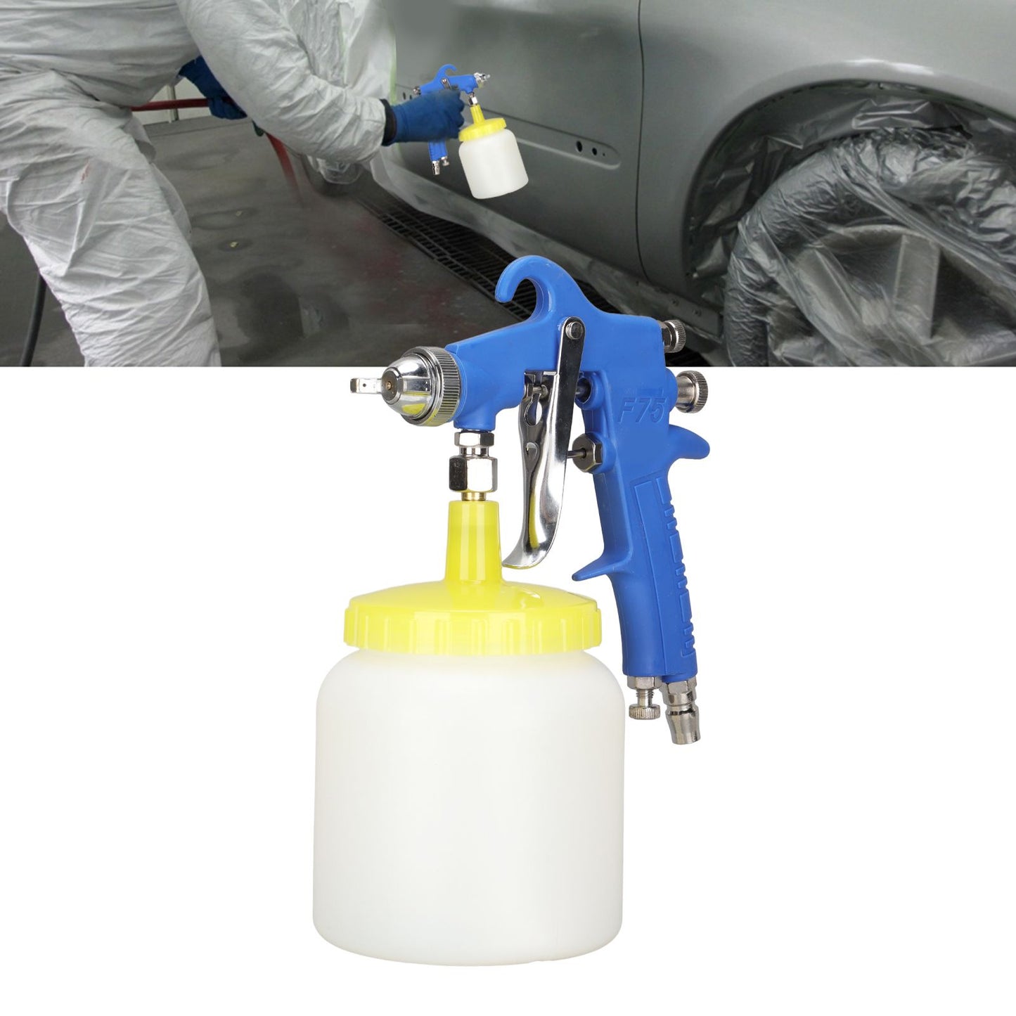 F 75 1.5mm Paint Sprayer Hydrocone Type Stainless Steel Air Varnish Sprayer for Automotive Industrial Blue