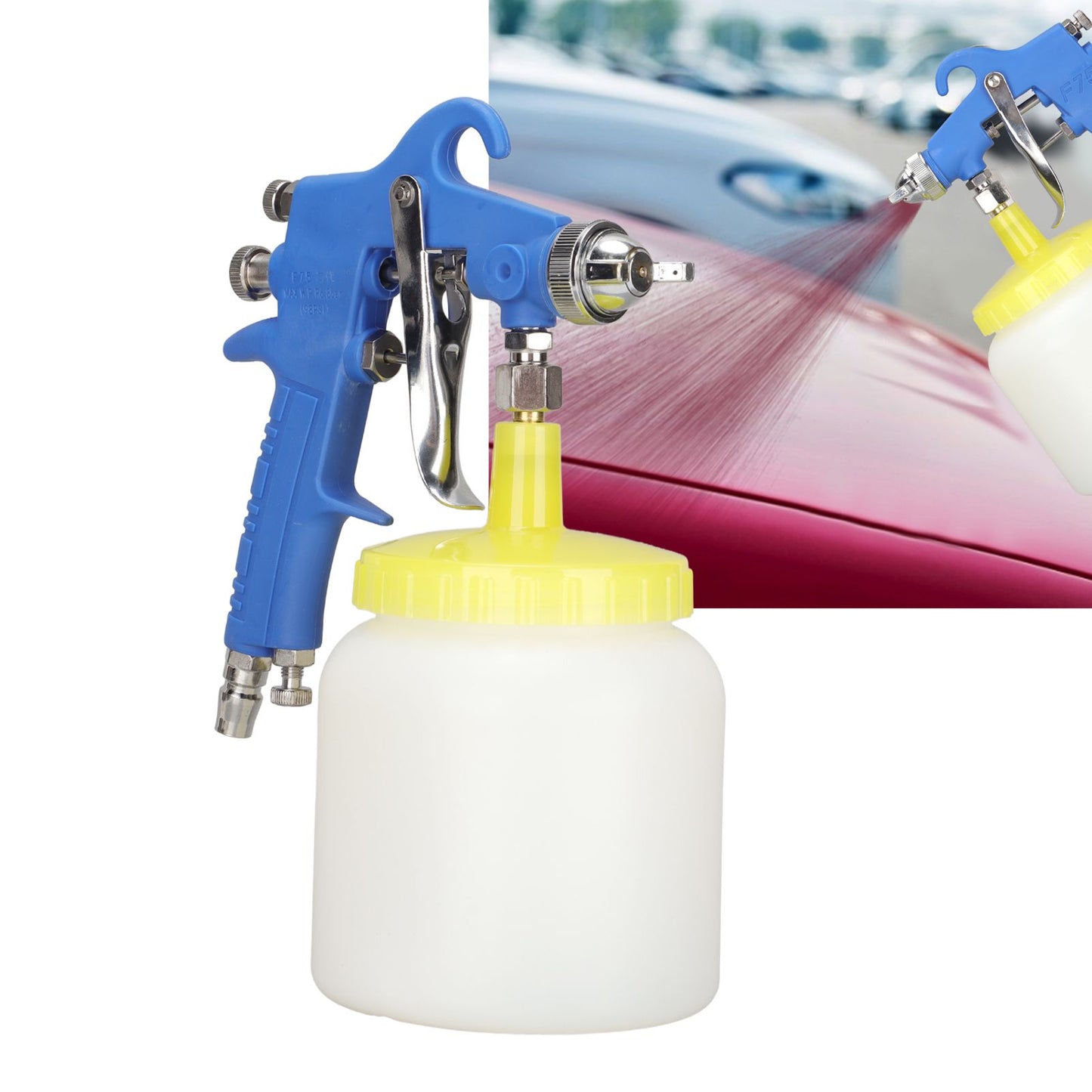 F 75 1.5mm Paint Sprayer Hydrocone Type Stainless Steel Air Varnish Sprayer for Automotive Industrial Blue