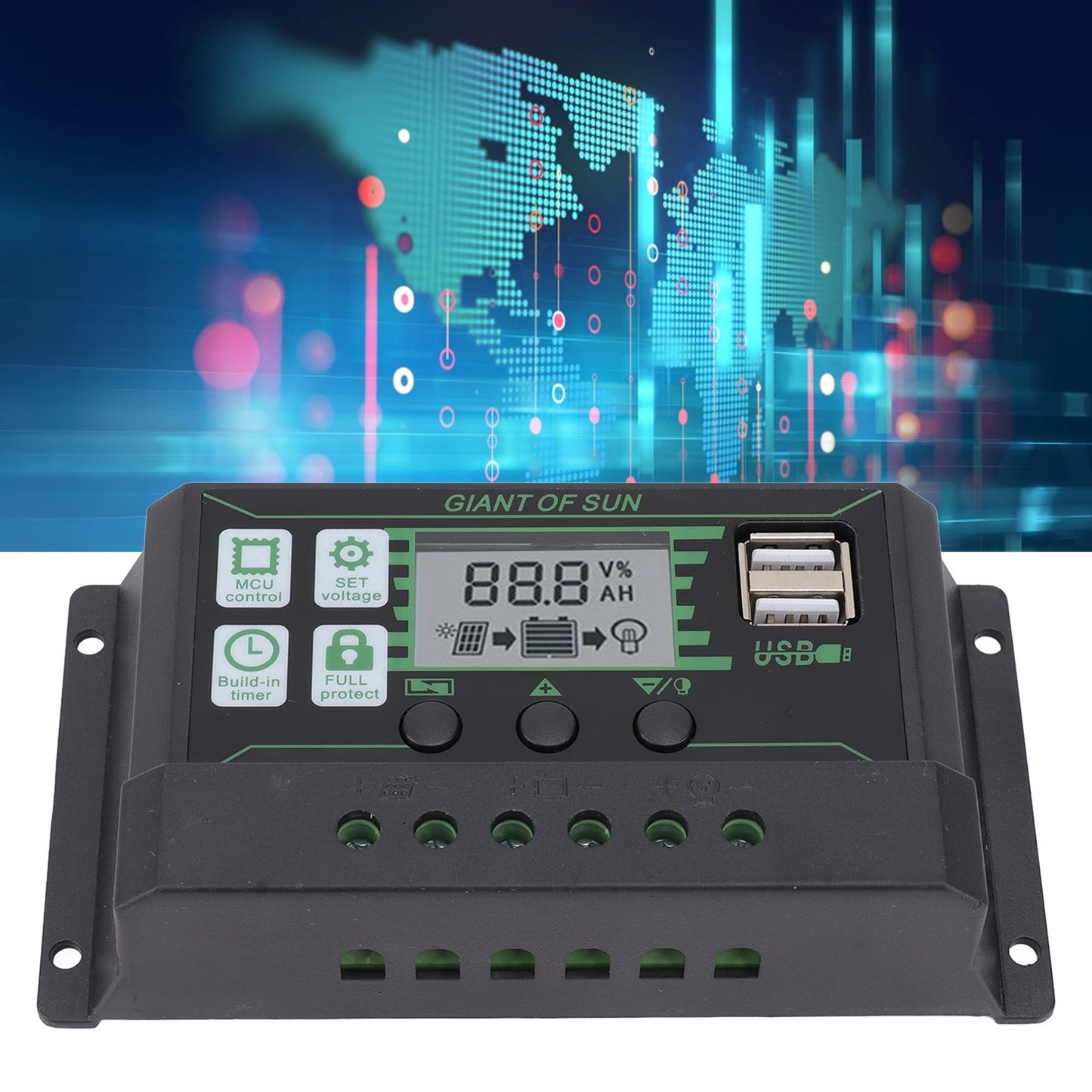 Solar Charge Controller Dual USB Automatic Identification PWM PV Panel Charger for Industry 5V 100A