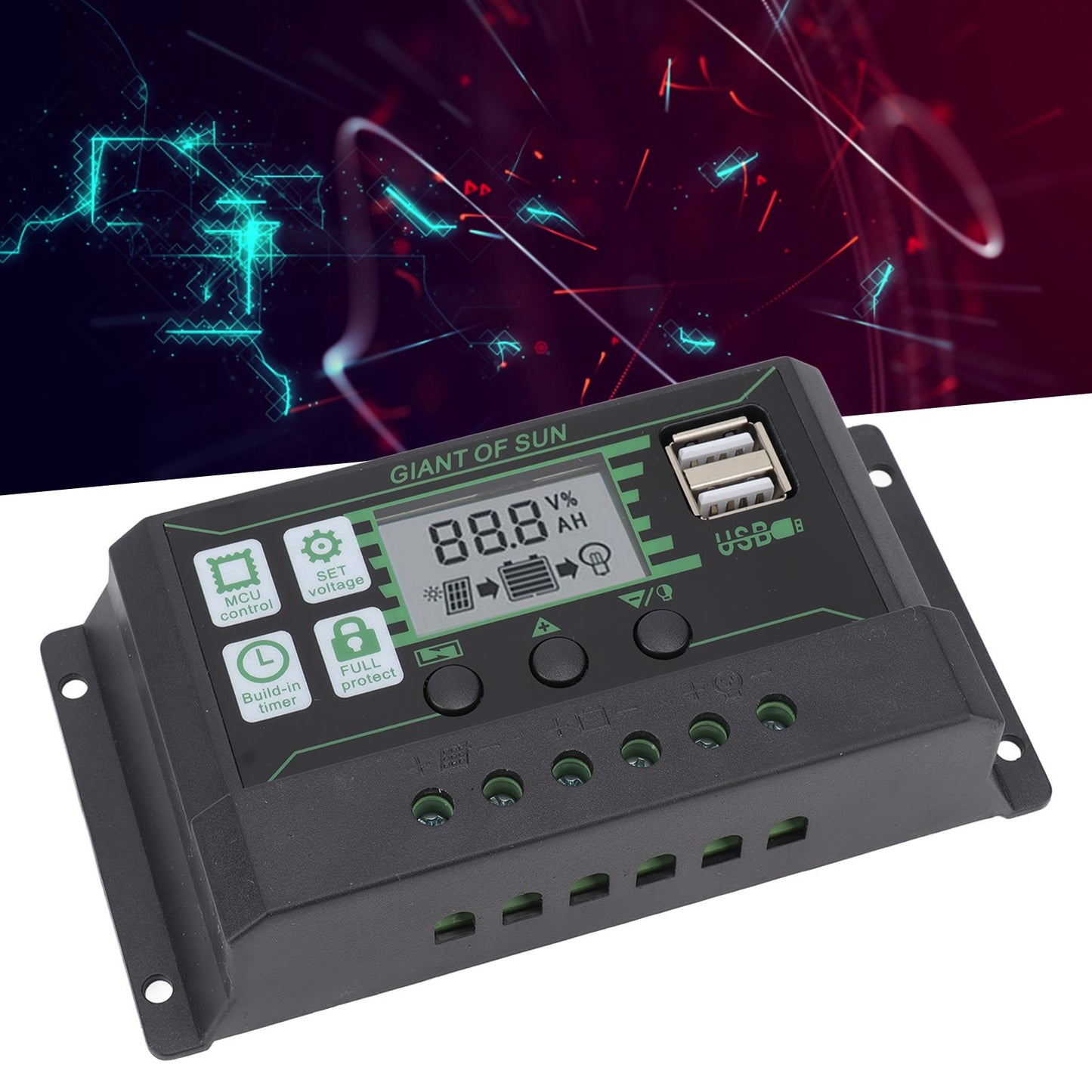 Solar Charge Controller Dual USB Automatic Identification PWM PV Panel Charger for Industry 5V 100A