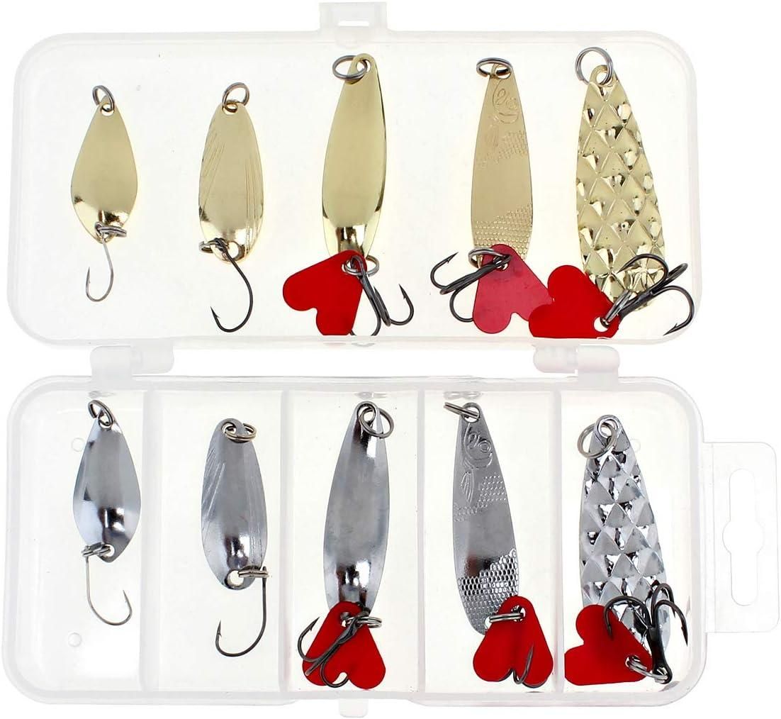 10 Pcs Metal Spoon Shaped Fishing Lure Set for Trout, Bass