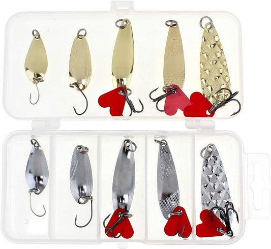 10 Pcs Metal Spoon Shaped Fishing Lure Set for Trout, Bass
