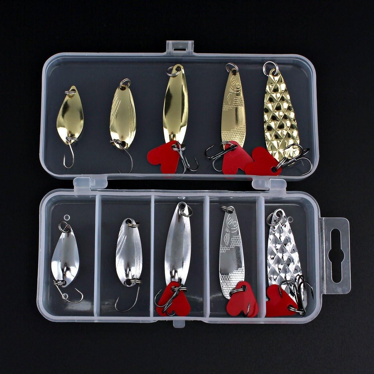 10 Pcs Metal Spoon Shaped Fishing Lure Set for Trout, Bass