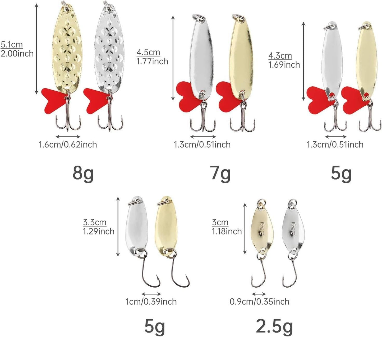 10 Pcs Metal Spoon Shaped Fishing Lure Set for Trout, Bass